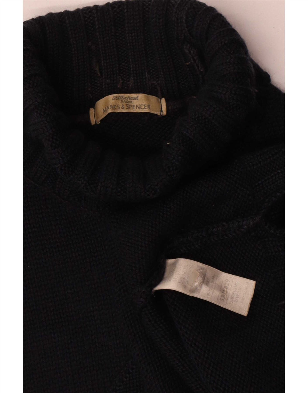 Suéter masculino Marks & Spencer com gola redonda, lã azul marinho médio