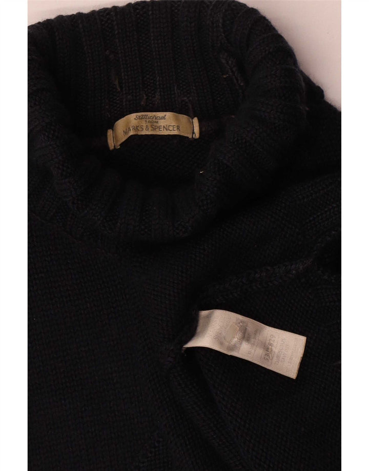 Suéter masculino Marks & Spencer com gola redonda, lã azul marinho médio