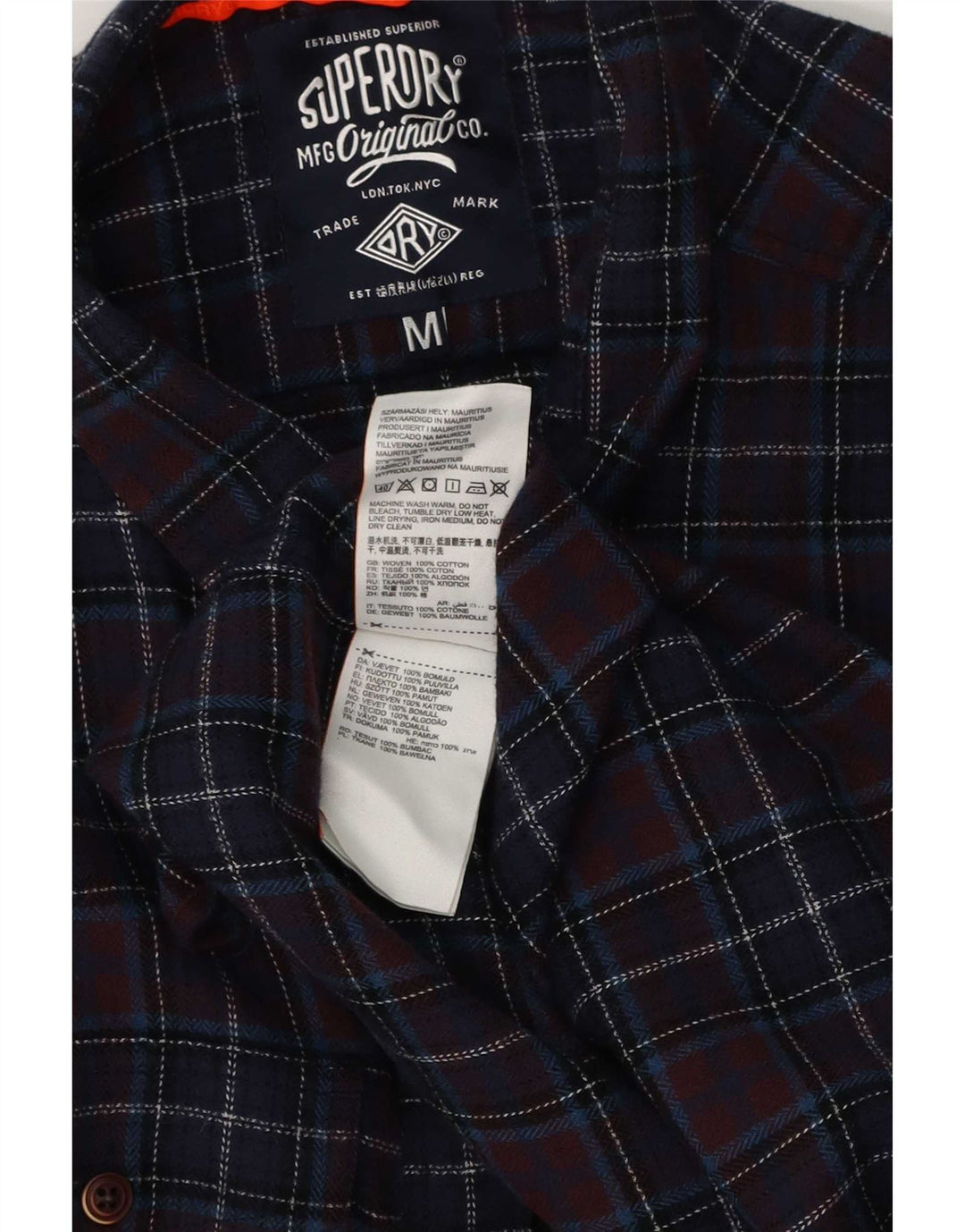 Camisa masculina Superdry de flanela regular fit médio algodão xadrez azul marinho