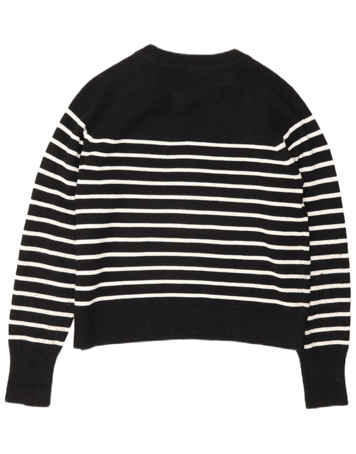 Suéter feminino Zara com gola canoa UK 14 poliéster listrado preto médio