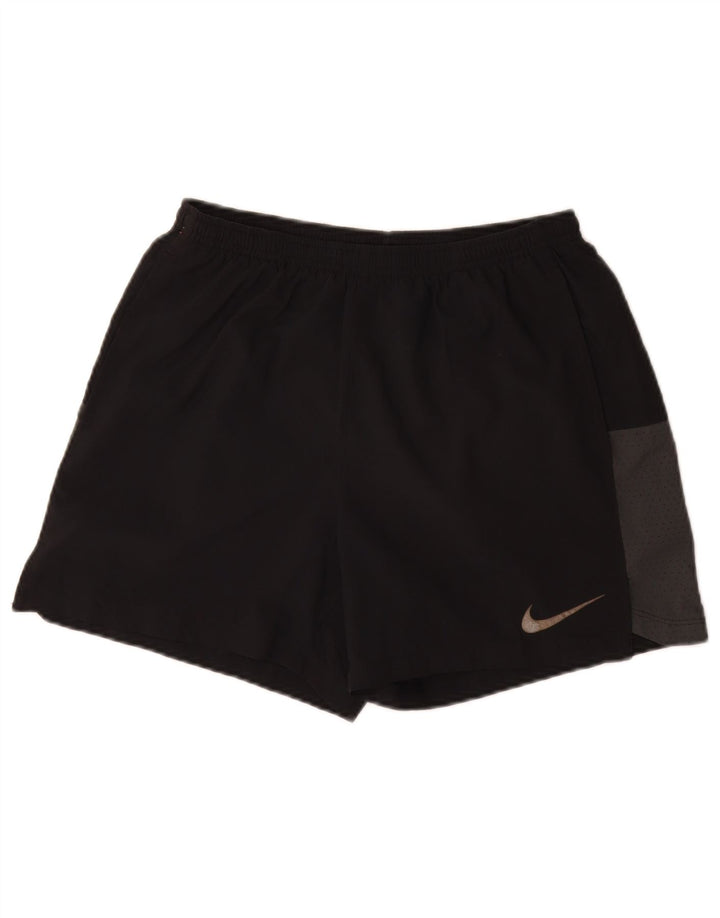 Shorts esportivos masculinos Nike Dri Fit médio preto colorblock poliéster