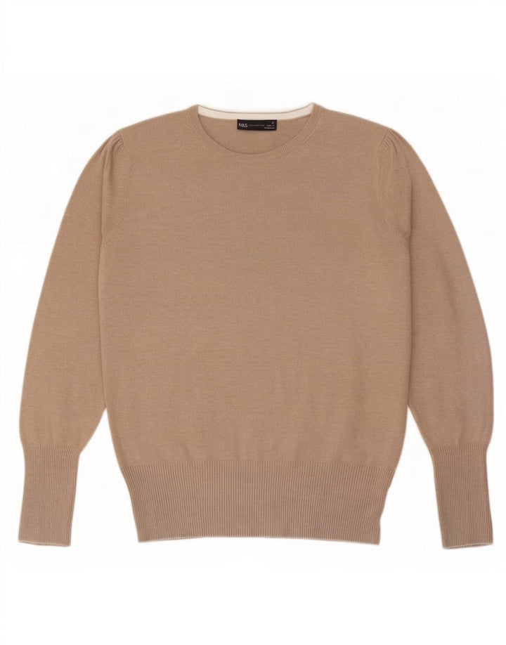 Suéter feminino Marks & Spencer com gola canoa Reino Unido 12 viscose bege médio