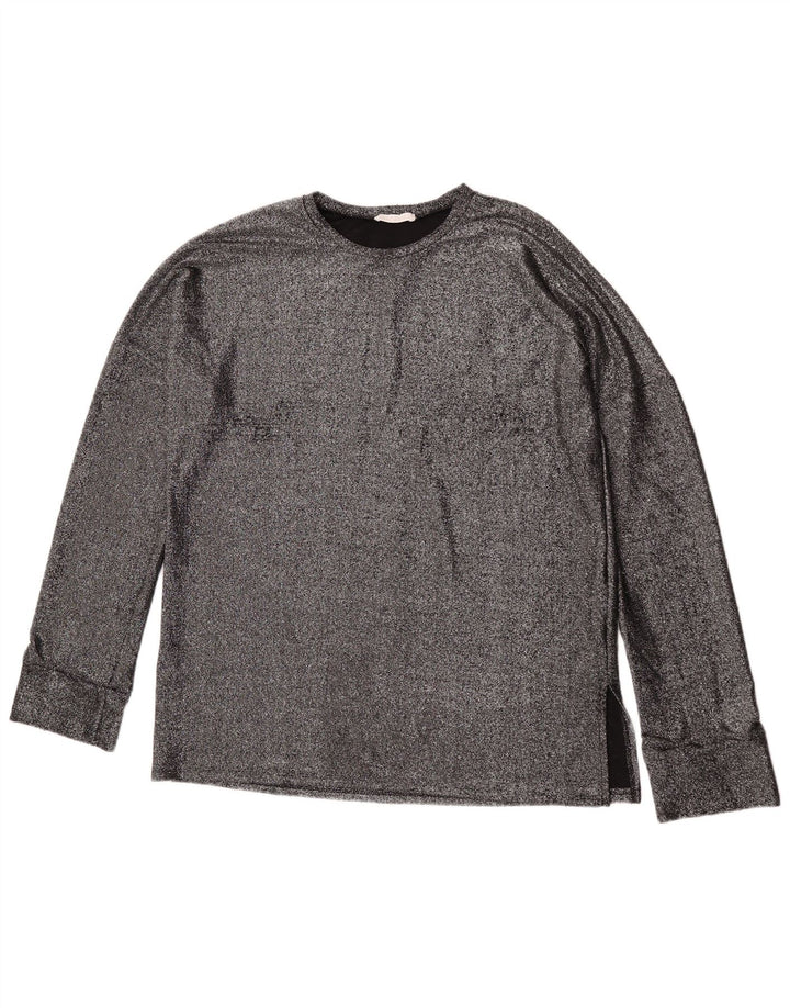 Zara Top feminino oversized manga comprida Reino Unido 10 pequeno prata poliamida
