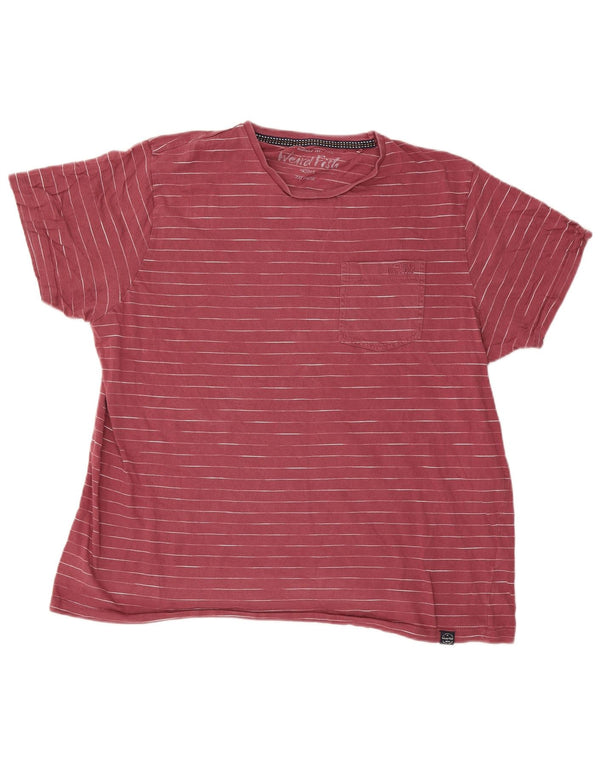 Camiseta masculina estranha peixe top 2XL algodão listrado vermelho