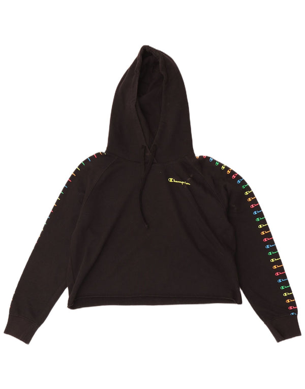 Jumper feminino com capuz e estampa gráfica Champion UK 10 pequeno algodão preto