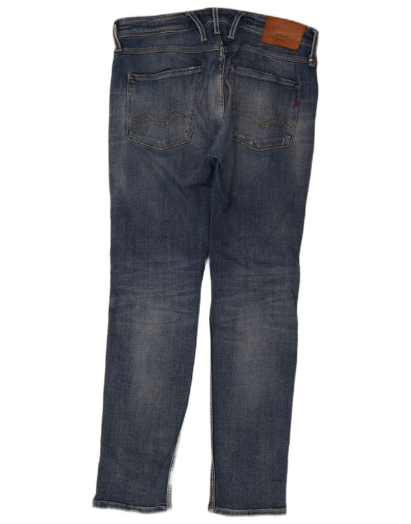 Replay Mens Anbass Distressed Slim Jeans W34 L32 Azul Algodão
