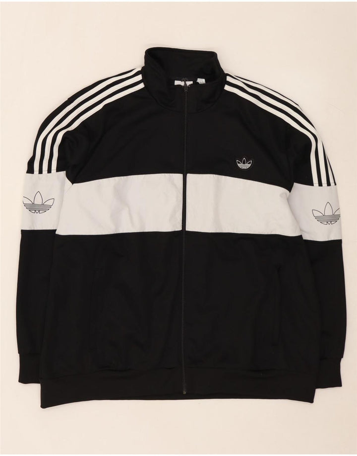 ADIDAS Mens Graphic Tracksuit Top Jacket 2XL Preto Colourblock Poliéster
