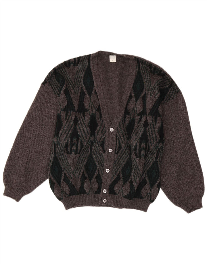 Suéter cardigã masculino VINTAGE cinza médio Argyle/acrílico diamante