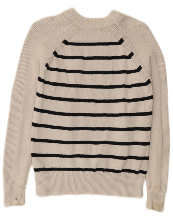 Suéter feminino Marks & Spencer com gola redonda UK 6 XS listrado branco