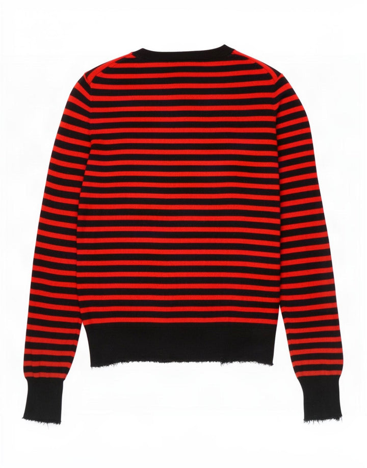 Suéter feminino Zara com gola redonda UK 12 Modal listrado vermelho médio