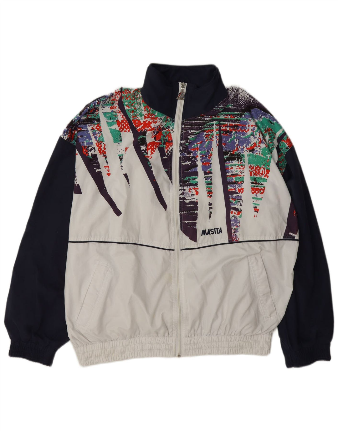 Jaqueta masculina de agasalho Masita de poliéster colorblock branco médio
