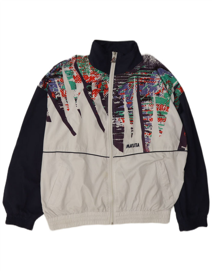 Jaqueta masculina de agasalho Masita de poliéster colorblock branco médio