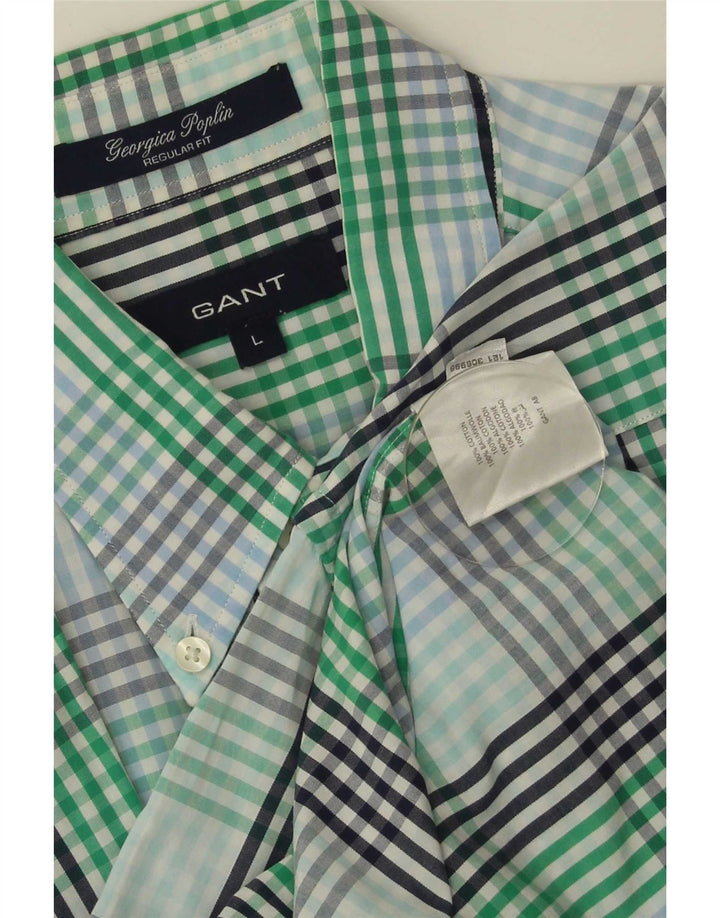 Camisa masculina Gant de manga curta com ajuste regular, algodão xadrez verde grande