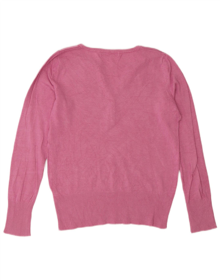 Suéter feminino Marks & Spencer com gola redonda e botão, Reino Unido 8, pequeno, rosa, viscose