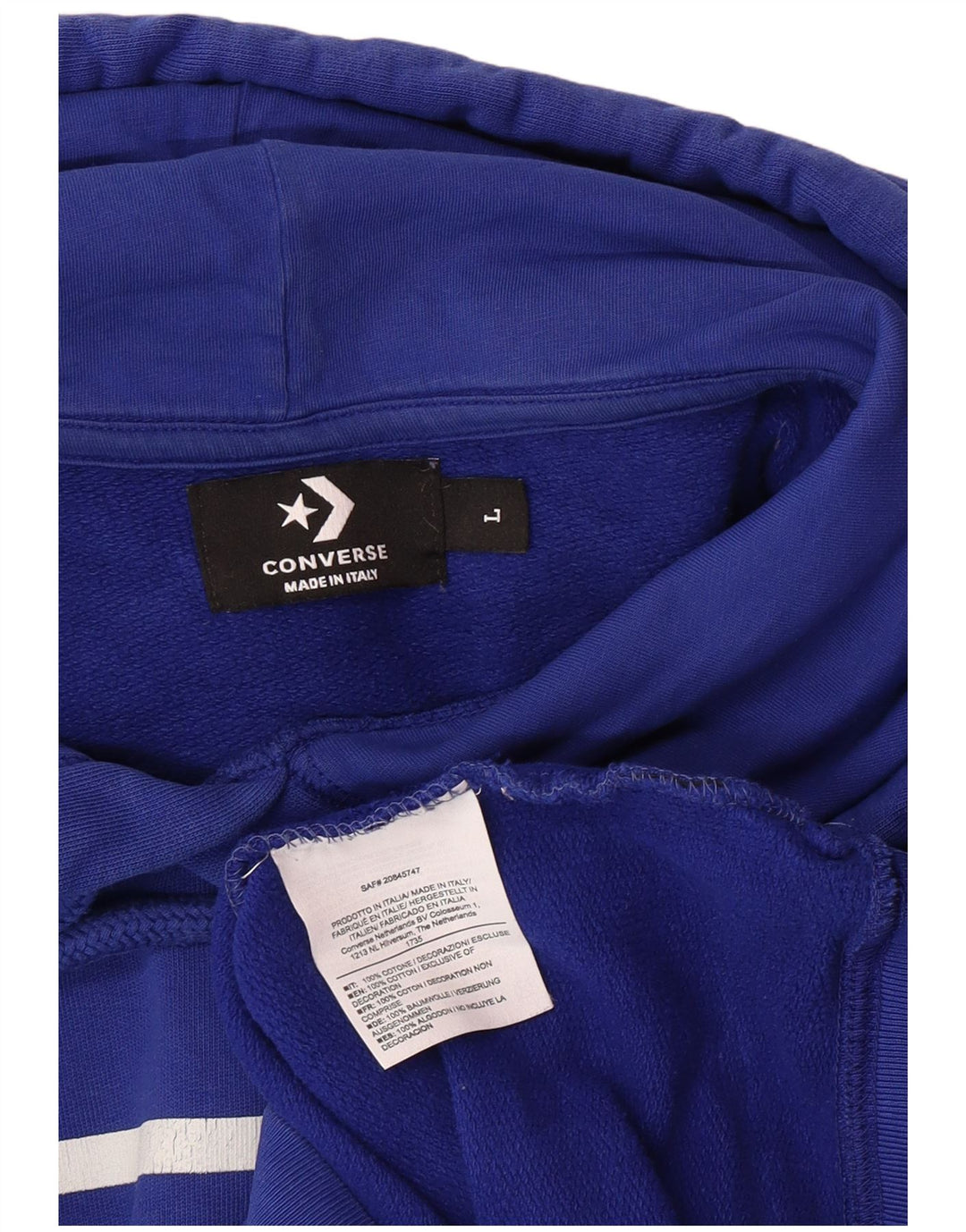 Suéter com capuz gráfico masculino CONVERSE grande algodão azul