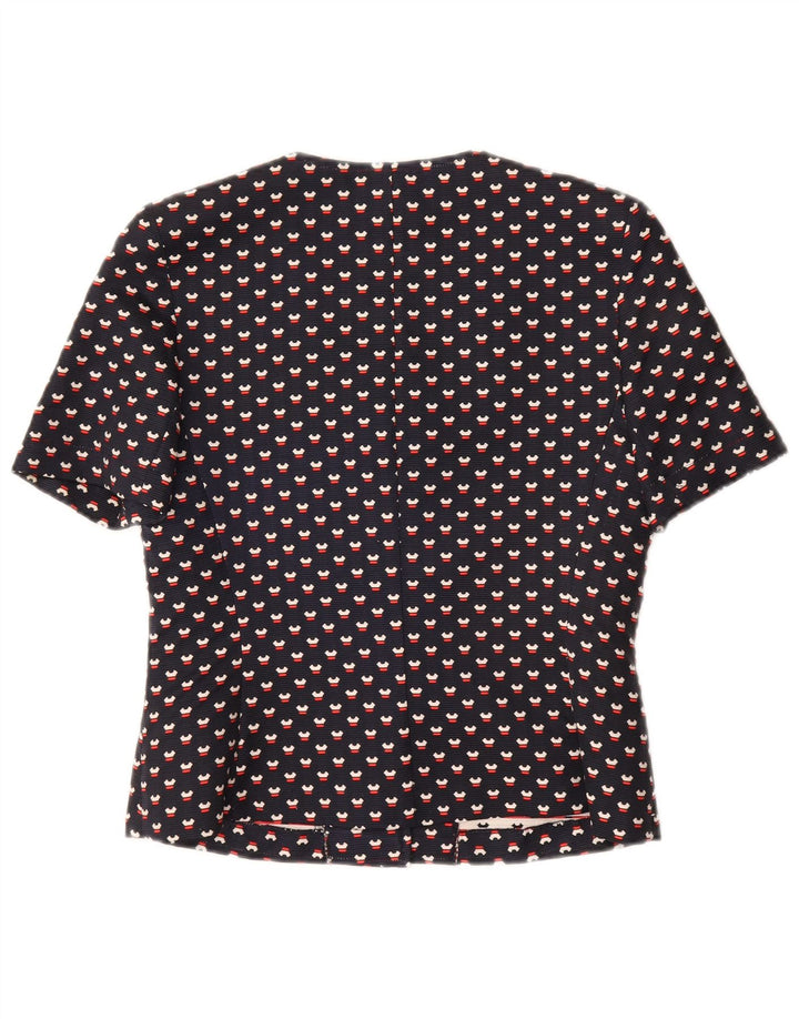 Conjunto feminino VINTAGE de 3 botões e 2 peças Reino Unido 12 médio azul marinho manchado