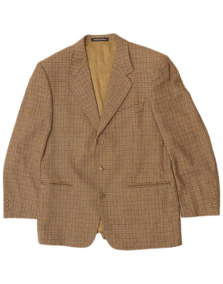 Jaqueta blazer masculina de 3 botões Emanuel Ungaro Reino Unido 38 médio marrom houndstooth