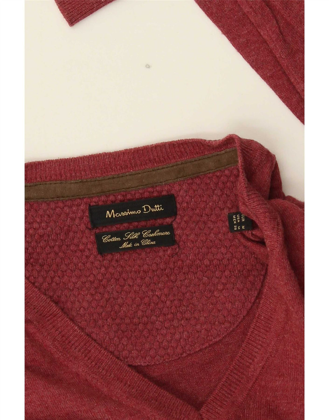 Suéter masculino Massimo Dutti com decote em V médio algodão Borgonha