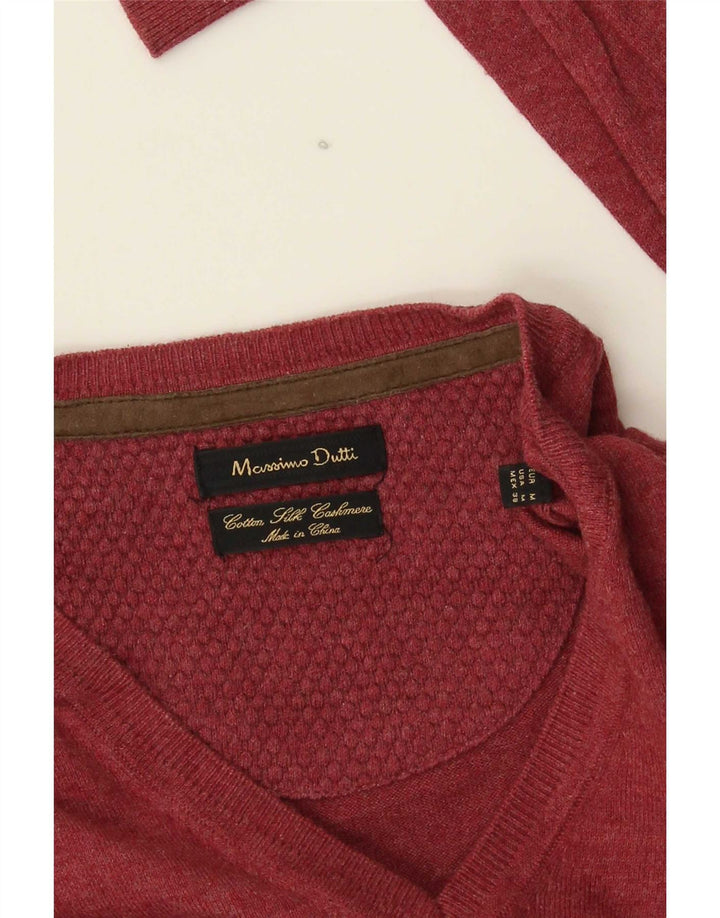 Suéter masculino Massimo Dutti com decote em V médio algodão Borgonha