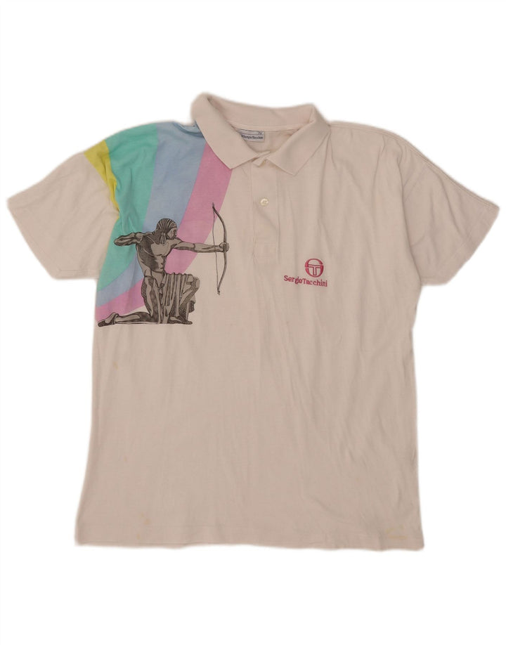 Camisa pólo gráfica masculina Sergio Tacchini algodão branco médio