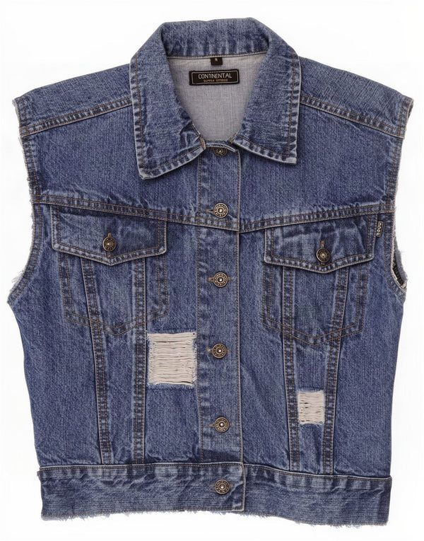Colete jeans vintage feminino vintage desgastado 10 algodão azul pequeno