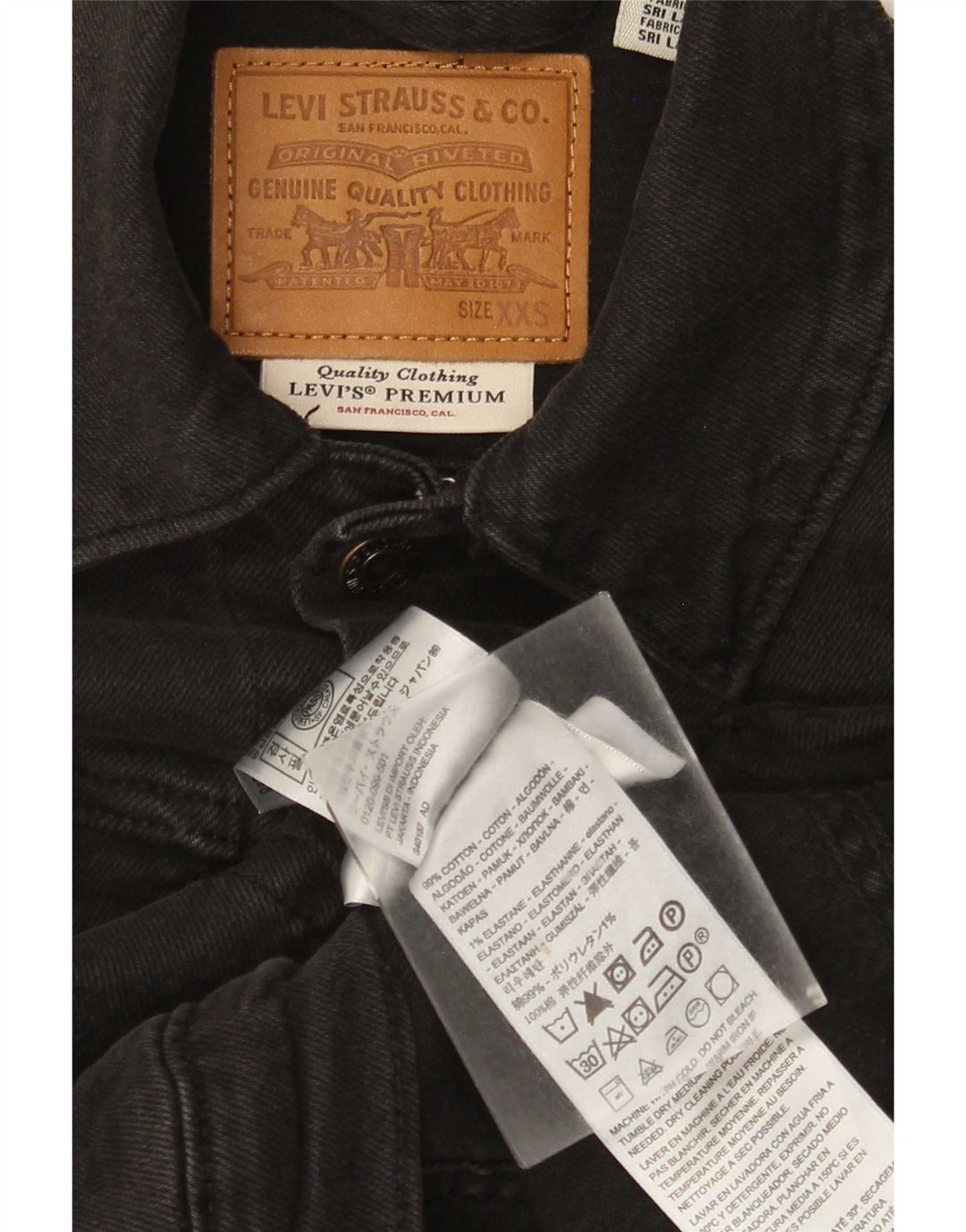 Jaqueta jeans feminina Levi's UK 2 2XS algodão preto