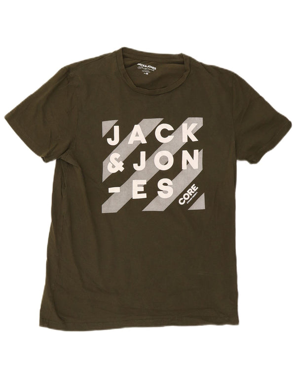 Jack & Jones Mens Graphic T-Shirt Top Medium Khaki Cotton