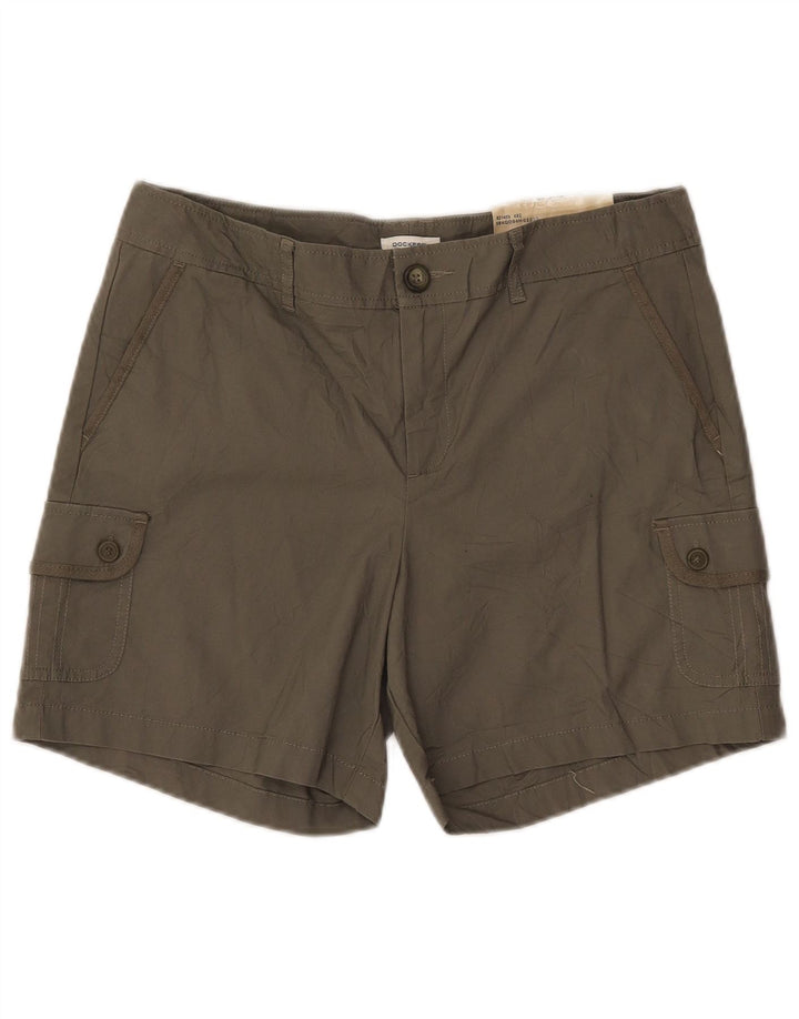 Shorts cargo feminino Dockers Stretch US 10 grande W32 algodão cáqui
