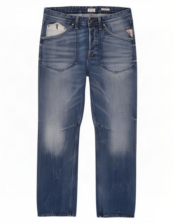 Replay Mens Resco Straight Jeans W32 L32 Blue Cotton