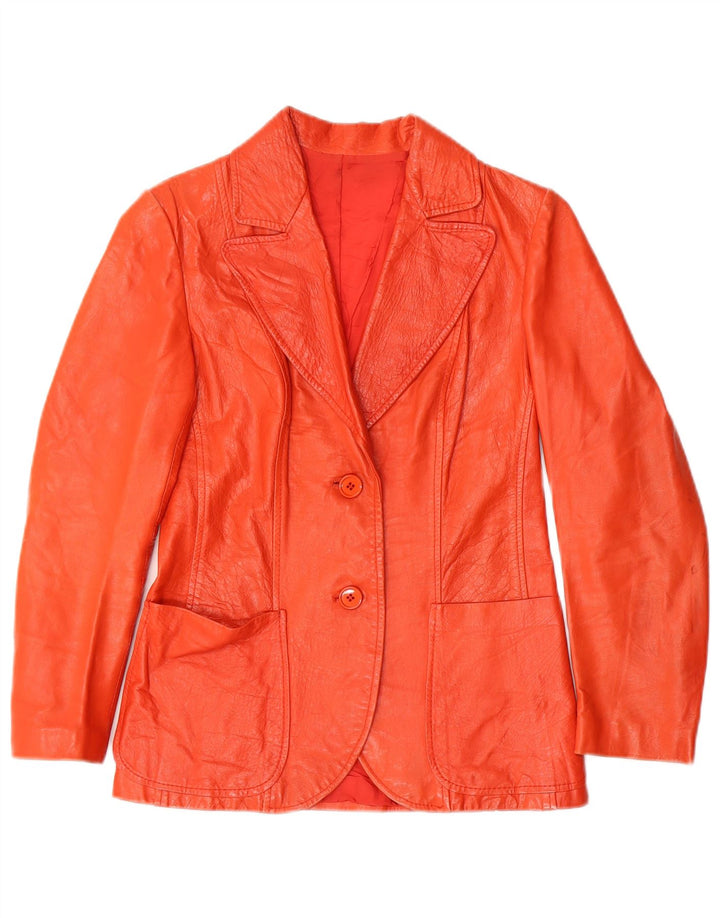 Jaqueta blazer feminina de couro com 2 botões VINTAGE IT 42 laranja médio