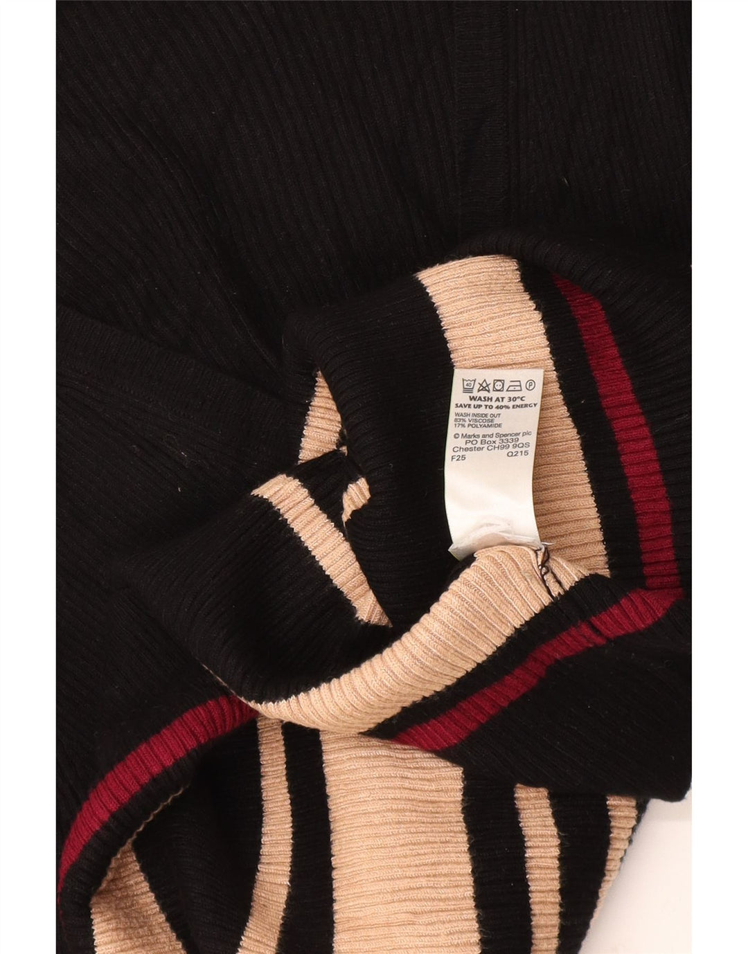 Suéter feminino Marks & Spencer com decote em V UK 14 listrado preto médio