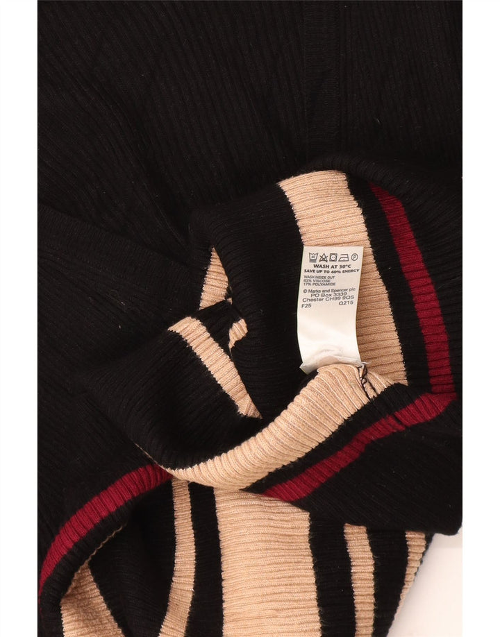 Suéter feminino Marks & Spencer com decote em V UK 14 listrado preto médio