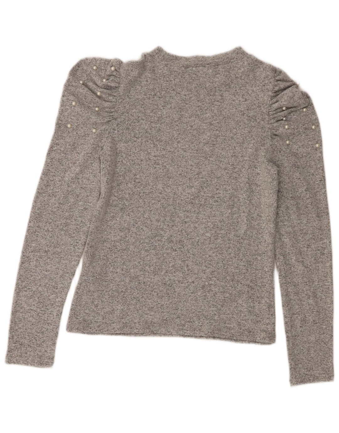 Top feminino Zara manga comprida UK 12 viscose manchada cinza médio