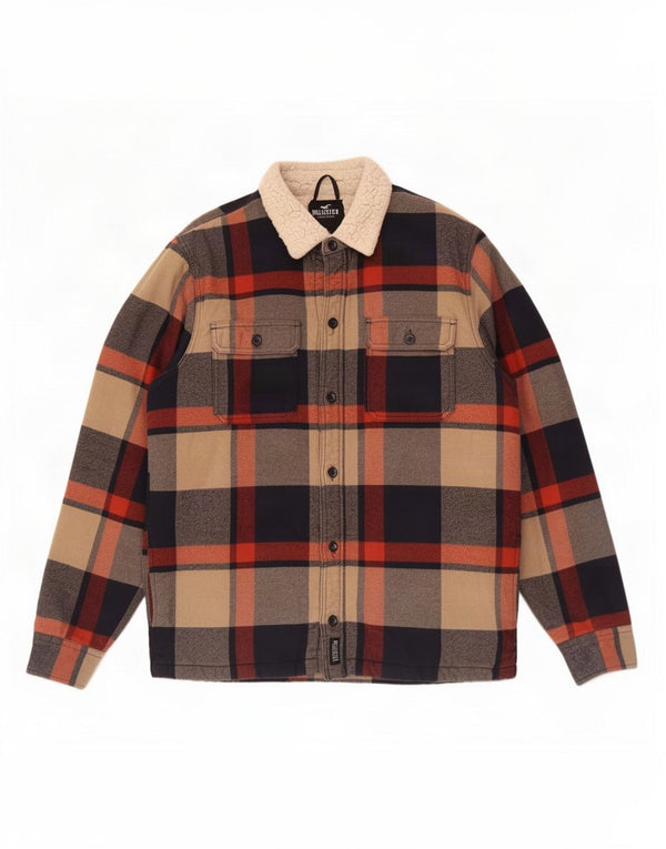 Camisa masculina de flanela Lumberjack da Hollister, grande algodão xadrez multicolorido