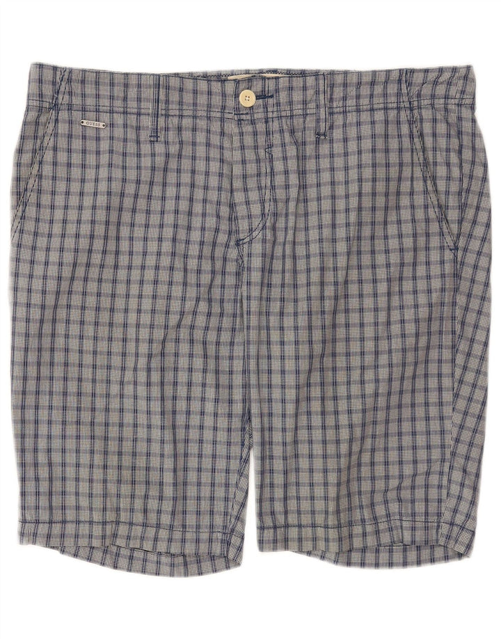 Guess Mens Chino Shorts W34 Grande Algodão Xadrez Azul