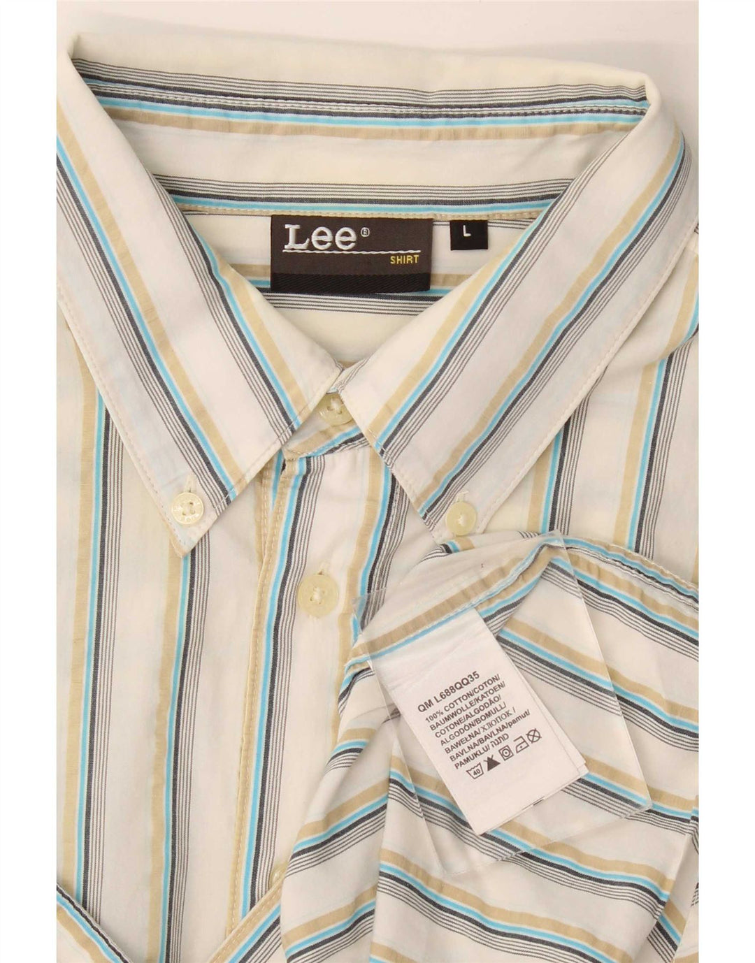 Camisa masculina de manga curta Lee grande algodão listrado branco