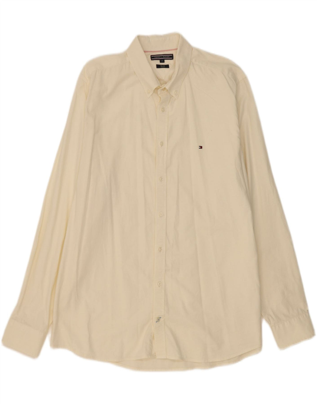 TOMMY HILFIGER Mens Slim Fit Shirt 2XL Off White Cotton Vintage Tommy Hilfiger and Second-Hand Tommy Hilfiger from Messina Hembry 
