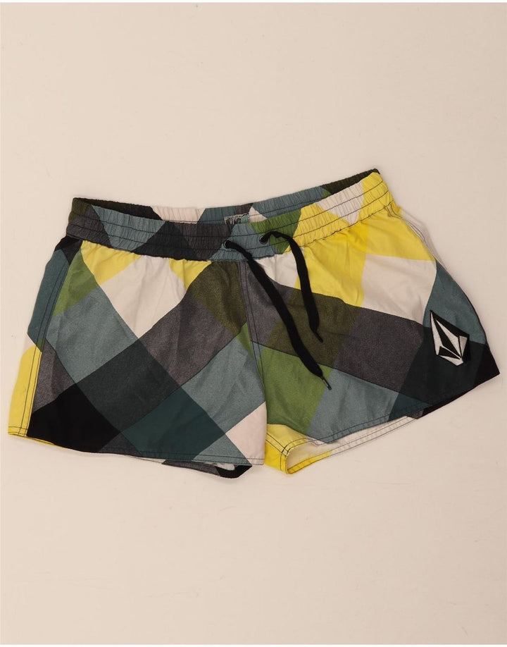 Shorts de natação feminino Volcom UK 14 grande poliéster xadrez multicolorido