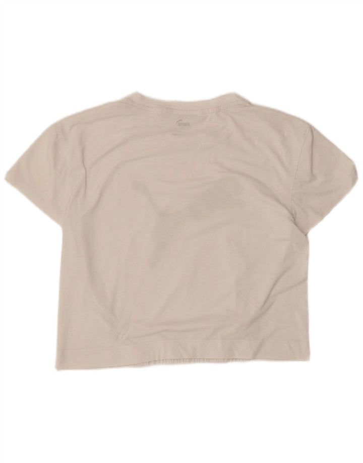 Camiseta Feminina Puma Crop Graphic Top UK 10 Pequena Poliéster Branco