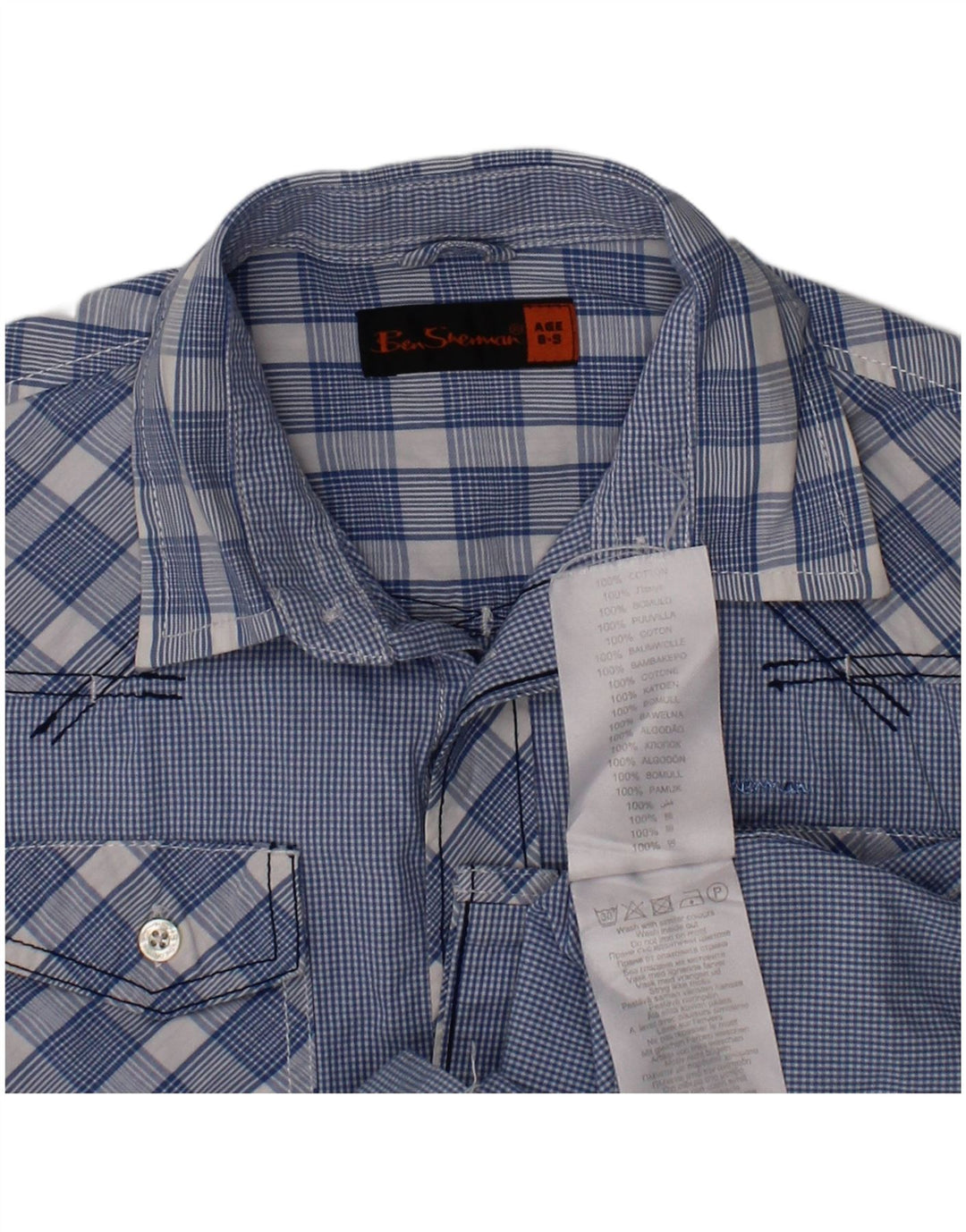 Camisa masculina BEN SHERMAN 8-9 anos algodão xadrez azul