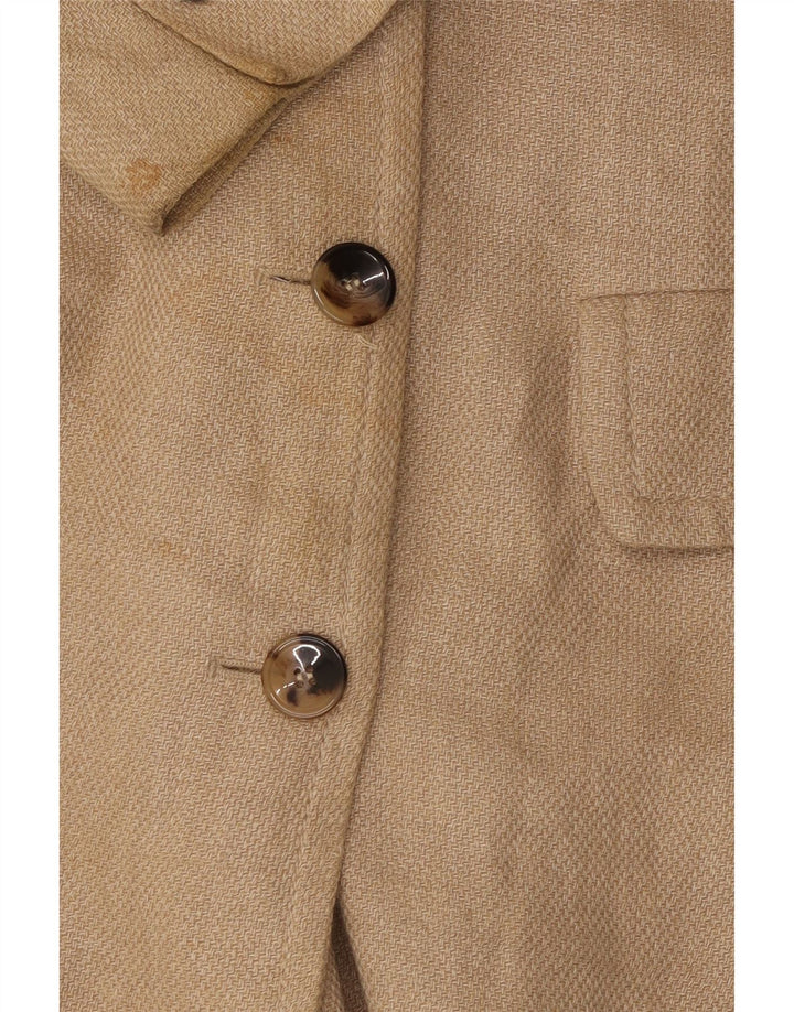 Casaco feminino Zara com peito duplo Reino Unido 14 viscose bege médio