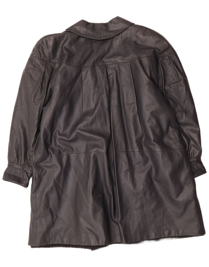 Casaco de couro superdimensionado feminino vintage IT 44 médio couro preto clássico