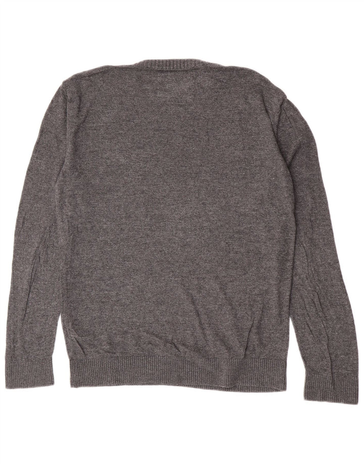 Suéter masculino Hollister com gola redonda e algodão cinza médio