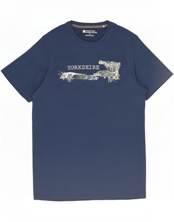 Camiseta masculina com estampa de Yorkshire Mountain Warehouse pequena azul marinho