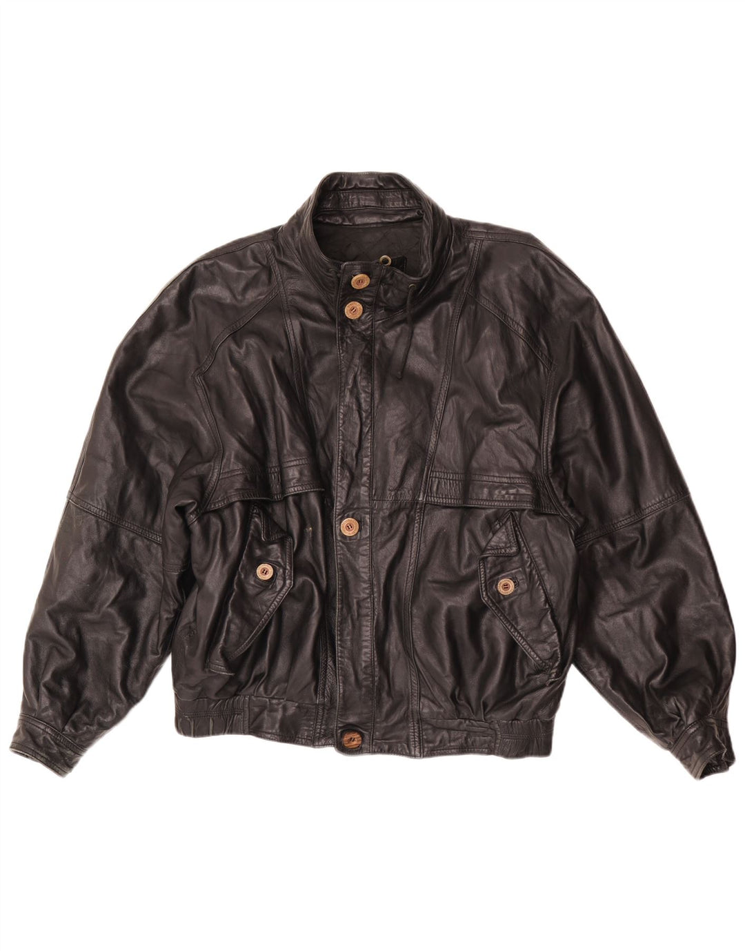 Jaqueta de couro masculina vintage folgada UK 38 preta média