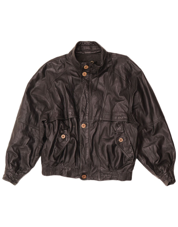 Jaqueta de couro masculina vintage folgada UK 38 preta média
