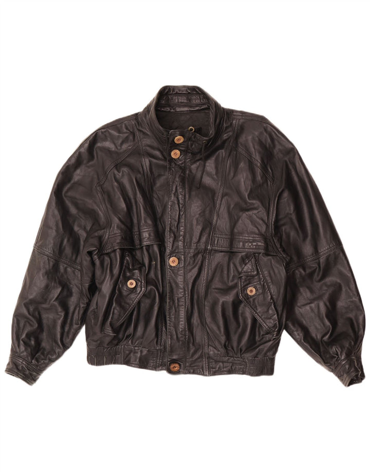 Jaqueta de couro masculina vintage folgada UK 38 preta média