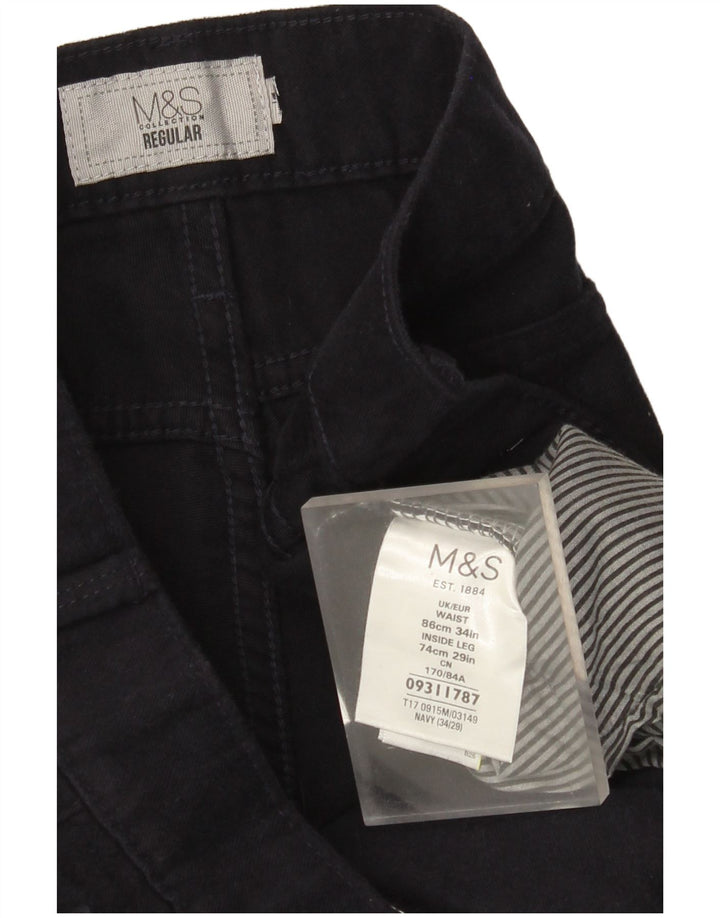 Calça masculina regular reta casual Marks & Spencer W34 L29 azul marinho