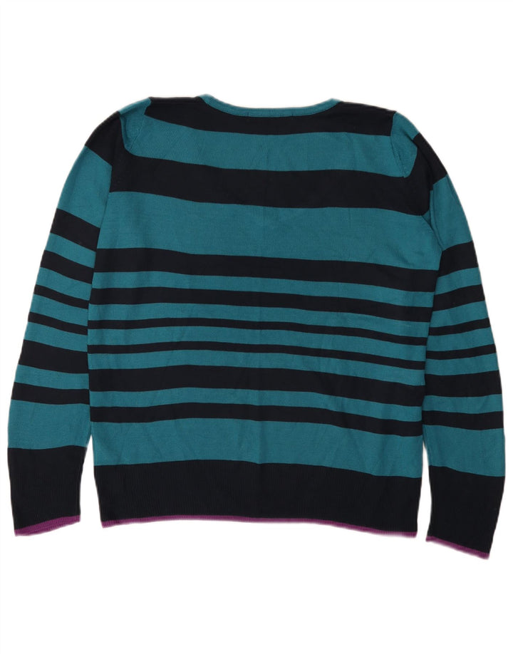 Suéter feminino Marks & Spencer com decote em V UK 12 listrado azul médio