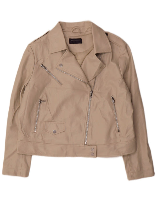 Jaqueta feminina de couro sintético Marks & Spencer para motociclista Reino Unido 18 XL bege